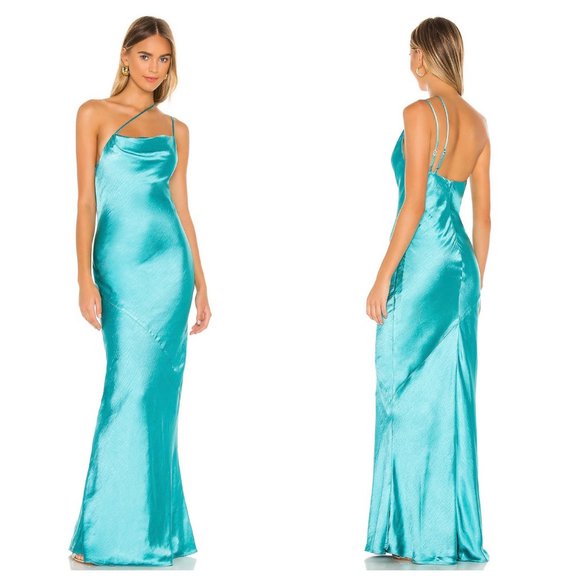 Lovers + Friends Dresses & Skirts - Lovers + Friends Luca Teal Blue Satin Maxi Gown S